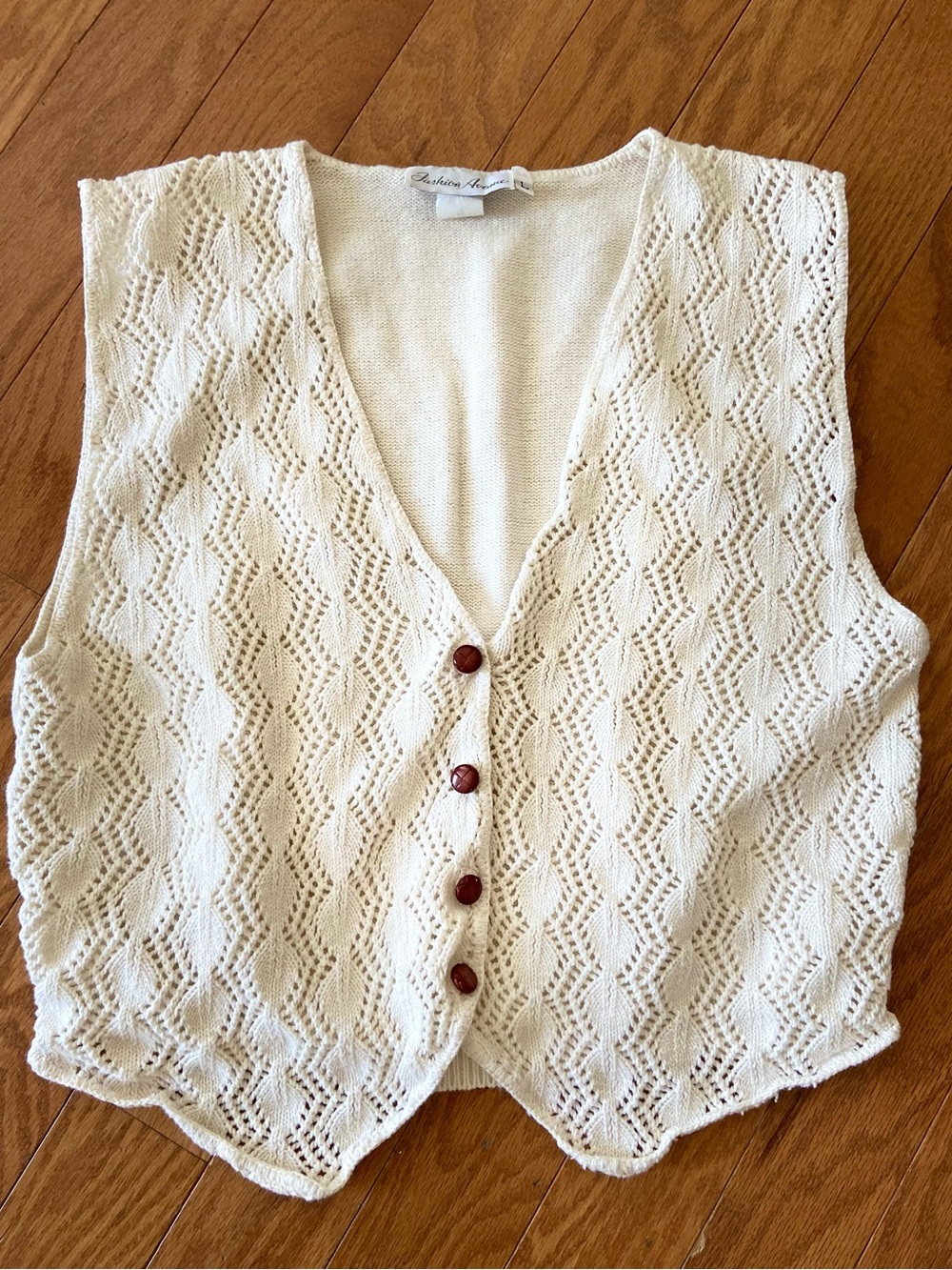 Fashion Avenue Cream Openwork Knit Button-Front Vest
